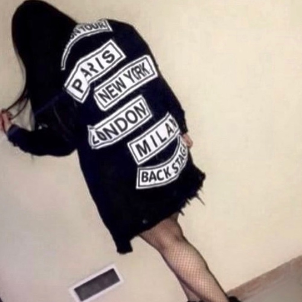 American Bazi Black Patch-Back Oversized Jean Jacket